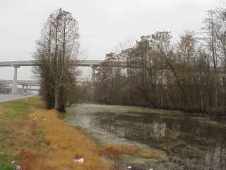 Swamp/canal and highway.