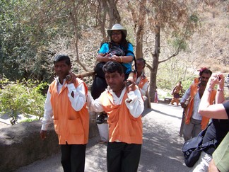 Yolanda carried by porters.
