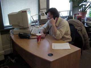 Eugene at his new desk.