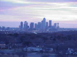 Dallas skyline after daybreak.