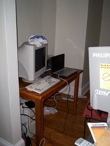 My computer table in foyer to porch.